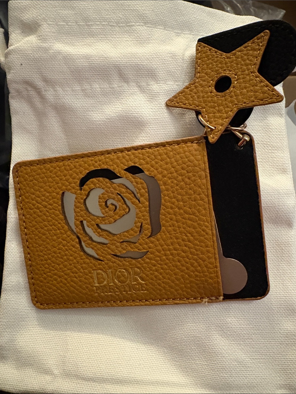Dior Mustard Yellow Leather Card Holder with Star Charm